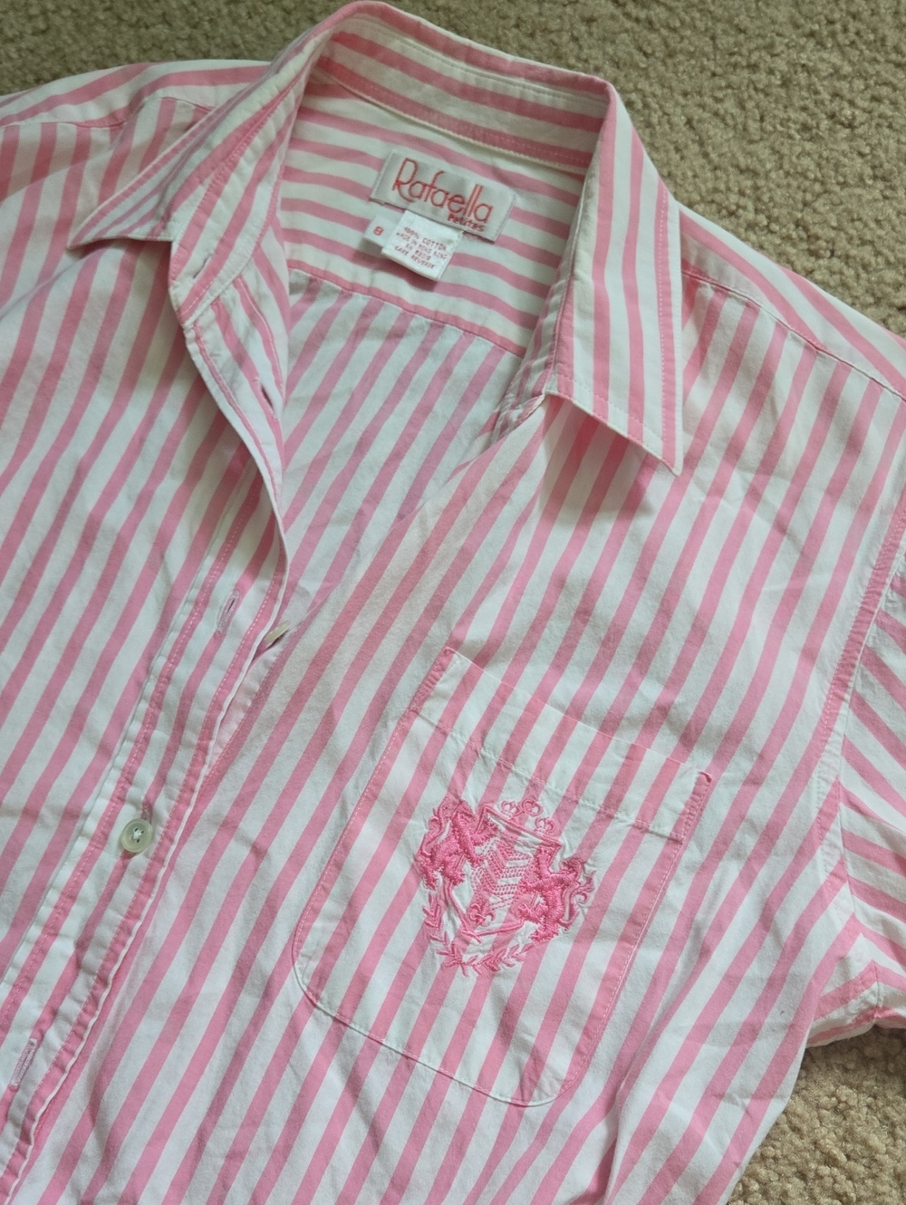 Rafaella Pink & White Striped Short-Sleeve Button-Down Shirt